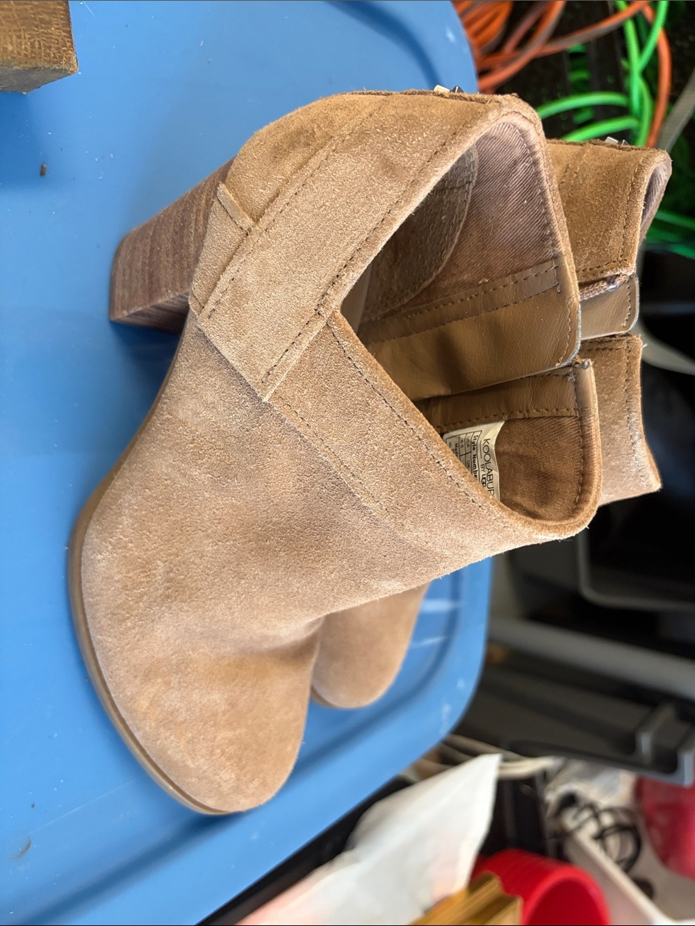 Koolaburra Tan Suede Stacked Heel Ankle Booties